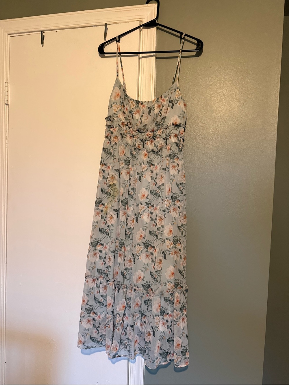 Altar'd State Light Blue Maxi Dress with Peach Floral Print
